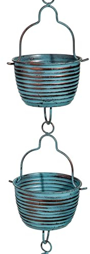 Evergreen Blue Rustikale Eimer Metall Regenketten für Dachrinnen | 1,8 m Regenfänger Kette Ersatz Fallrohr | Dekorative Regenketten für Außen Garten Balkon Veranda