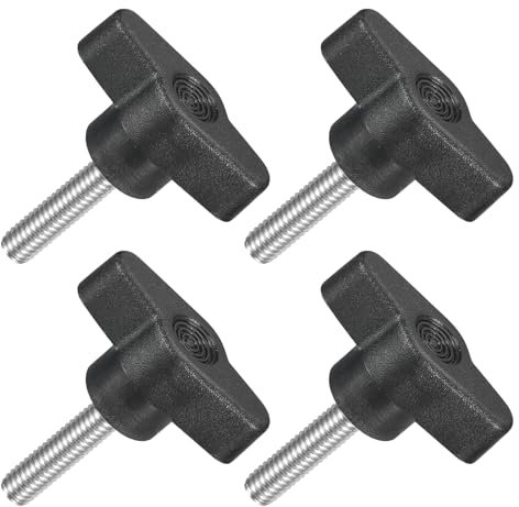 sourcing map 4Pcs Tee Wing Knobs Thumb Screws, M6 x 25mm Clamping Screw Knob Male Thread 304 Stainless Steel T Shaped Thumb Screws Handle 36mm Dia. for Hand Tightening Knob Replacement, Black