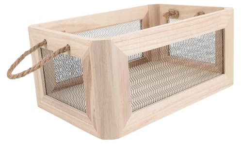 MOLUCKFU Wooden Cube Storage Bin Hollow Wire Mesh Design Lightweight Sundries Organizer for Home Office and Kitchen Vintage Style and Breathable Storage