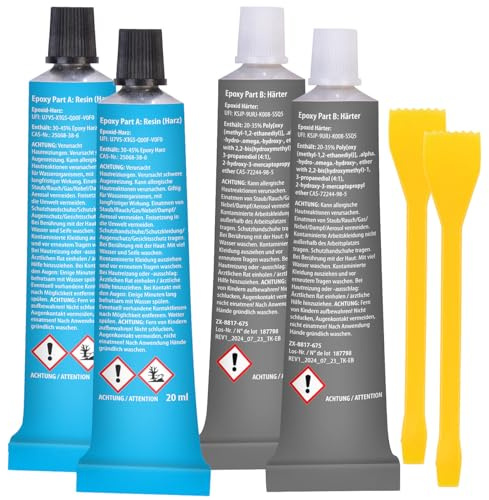 AGT Holz Kleber: 2er-Set 2-Komponenten-Epoxid-Kleber, stahlverstärkt, schnellfest, grau (Temperaturbeständiger, 2 Komponenten Glas Metall, Epoxy)