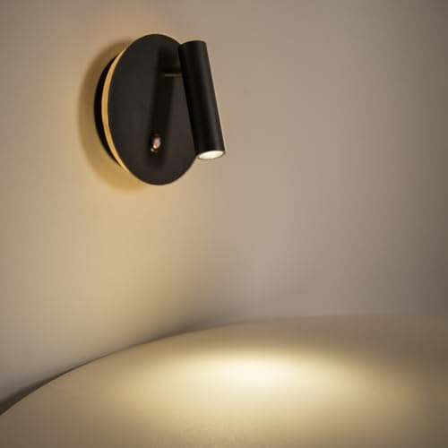 Aisilan LED Wandlampe mit Touch Schalter Schwarz – Moderne Wandleselampe für Schlafzimmer Bett, Dimmbar & Schwenkbar, Dual Light Spot- & Hintergrundbeleuchtung, Aluminium