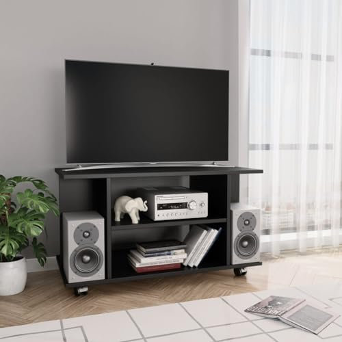Mobile TV con Ruote Nero 80x40x45 cm in Legno Multistrato (17,96KG)