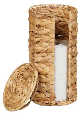 Relaxdays Toilettenpapier Aufbewahrung, 3 Rollen, HxD: 34 x 18 cm, Wasserhyazinthe, Reserverollenhalter stehend, Natur