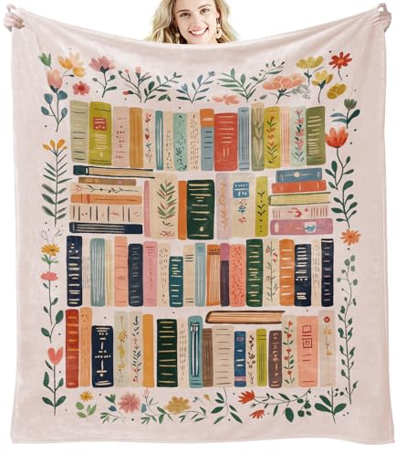 Mahrokh Buchliebhaber-Geschenke für Leser, gemütliche Lesedecke | 152,4 x 127 cm, rosa Blumen-Bücherregal-Design, weiches Fleece, Geschenk für Frauen, Bibliothekar-Dekor, maschinenwaschbar