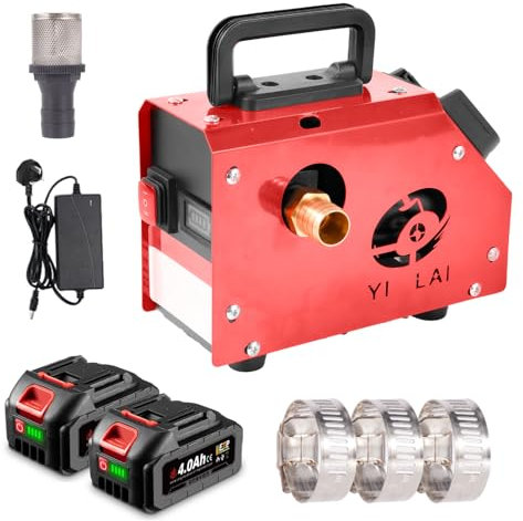 ONEVAN pompe a gasoil sur batterie, pompe a huile électrique avec 2 batteries de 4,0Ah, débit max. 90L/min, sans balais, hauteur de refoulement 10-20 m, pompe de transfert pour diesel, kérosène, eau