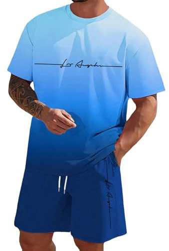 Trainingsanzug Herren Jogginganzug Aufdruck Zweiteiliges Set Freizeit Sportanzug Komfort Lässig 2 Teiliges Kurze Hosen + T Shirt Set Bequeme Freizeitanzug Männer