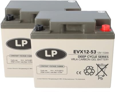 Blei Akku 2X 12V 53Ah passend für 24V Rollstuhl Elektromobil E-Scooter Seniorenmobil, baugleich zu WP50-12NE MP50-12C, 12LCP-50, REC50-12