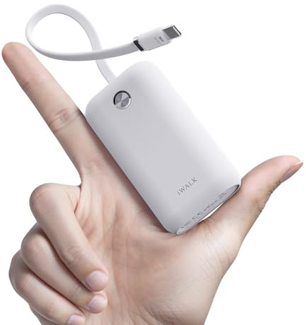 iWALK Mini Tragbares Ladegerät 10000 mAh, 22,5W USB-C Powerbank mit integriertem Kabel, Ultra-kompakter Reisebegleiter für iPhone 16/16 Pro/15, Samsung und Google Geräte, Weiß