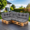 SLIPIO Palettenkissen, Kissen für Europaletten, FÜLLPRO+ Füllung, Wetterfest Palettenpolster (6-teiliges Set - 2X Rückenkissen 120x40cm + 2X Sitzkissen 120x80cm + 60x40 & 40x40 - Dunkelgrau)