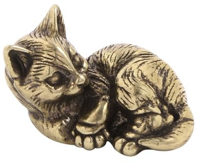 Vynetra Dekorative Messing-Katzen-Figur, Miniatur-Metallstatue für antike Liebhaber und Kunstsammler, Auto-Innendekoration