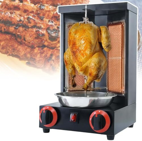 vnmudzeo Asador Vertical De Carne A Gas para Gyros, Ajuste De Temperatura De 50 A 350 °C, MáQuina Comercial para Kebab, Doner Kebab De Acero Inoxidable,Black