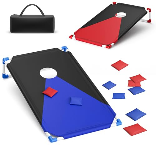 Portable Cornhole Game for Adults and Kids with 10 Bean Bags and Carrying Bag, PVC Framed Corn Hole Toss Set for Outdoor, Indoor, Backyard, Lawn, Beach Camping Games