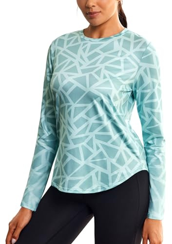 PINSPARK Damen Langarm Sportshirt Atmungsaktives laufshirt | Ultraleicht ISCC PLUS Laufshirt, Rundhals, Schnelltrocknend Atmungsaktiv, Geometrischer Print, Yoga Fitness Pilates