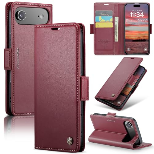 Rerzoiro Handyhülle für iPhone Air Hülle, Premium PU Lederhülle Klappbar Flip Case [RFID Blocker] Tasche Magnet Kartenfach Klapphülle Schutzhülle für iPhone 17 Air, Rot