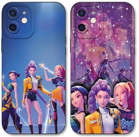 TBNMBGY 2 Stück Handyhülle für iPhone 12 6,1 Hülle, Silikon Weiche TPU Schutzhülle mit Kpop Hunters Idol Zoey Rumi Mira Cartoon Character Muster Fallschutz Kameraschutz Mädchen Case,Schwarz