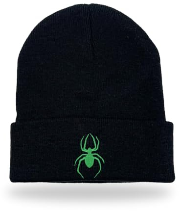 PYEUIFT, Winter Strickmütze, Beanie, Unisex Mütze, Wollmütze Herren, Schwarz-Grün Spinne Stickerei, Warm, Elastisch Für Winter, Frühling Herbst, Damen & Herren