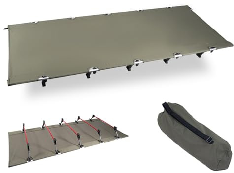 HUFIREHU Feldbett Feldbett Klappbar Campingbett Karpfenliege Feldbett Mit Matratze Relaxliege Campingliege Relaxliege Wohnzimmer Geeignet FüR BüRoarbeit Und Nickerchen(Military green,Standard version)