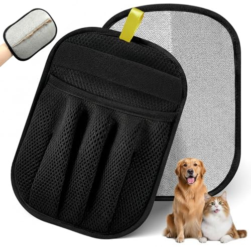KU Lot de 2 Gants de Toilettage Double Face pour Chien et Chat - Gants Aimant Anti-Poils Réutilisable et Lavable pour Canapé, Vêtements, Voiture