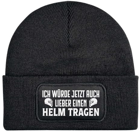 Motorrad Geschenke - Beanie Wollmütze mit Spruch: Ich würde jetzt auch Lieber einen Helm tragen - Strickmütze lustig als Geschenk für Motorradfahrer, Freund, Mann - Moped Geschenkidee