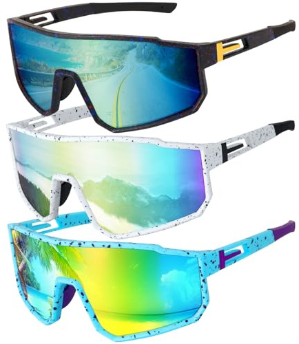 Apricitie 3 Stück Schnelle Brille, Fahrradbrille UV 400 Sportbrille | Sport Sonnenbrille Laufbrille MTB Fahrrad Brillen für Herren Damen Rennrad Fahrrad Ski Rave Golf