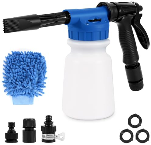 Schaumpistole Autowäsche 900 ML, 2 in 1 Einstellbar Schaumlanze für Auto | Sprühpistole Mit Handschuhe Schnee Schaumsprüher für Autowäsche Waschen Motorradgärten GartenbewäSserung