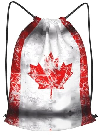SMAZDFXX Retro-Rucksack mit Kanada-Flagge, bedruckt mit Kordelzug, großes Fassungsvermögen, wasserdichtes Nylon, Sport-Aufbewahrungstasche, verdicktes, wiederverwendbares Material