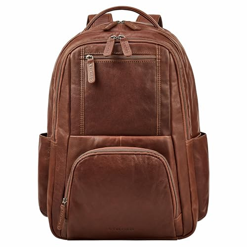 STILORD Evan Großer Business Rucksack Herren Leder Laptoprucksack 15.6-16 Zoll | Vintage Lederrucksack Männer Echtleder Arbeitsrucksack mit vielen Fächern, aufsteckbar Farbe:maraska - braun
