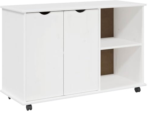 vidaXL Rollschrank Mit Rad Weiß 100 x 39 x 65,5 cm Massivholz Kiefer
