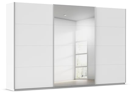 Rauch Möbel KULMBACH, Schwebetürenschrank, Farbe Weiß, Breite 360 cm | Kleiderschrank mit Schwebetüren, Schiebetüren, 3-türig, mit Spiegel, Zubehör Premium, Schlafzimmer, Jugendzimmer, Garderobe