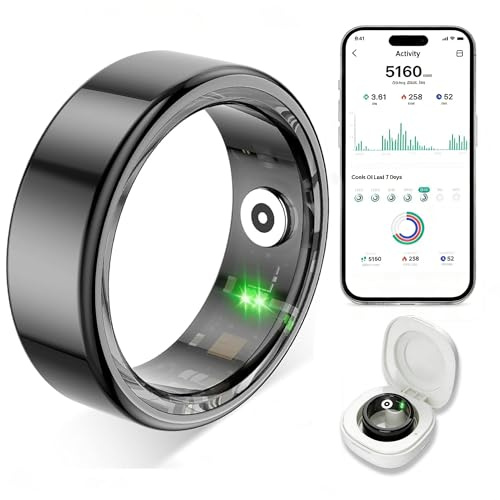 TYUIOL Smart Ring für Damen Herren, Fitness Tracking Ring mit Herzfrequenz, Schlafüberwachung, Schrittzählung für iOS und Android, Keine Abonnementgebühr, IP68 wasserdicht(Schwarz, 9)