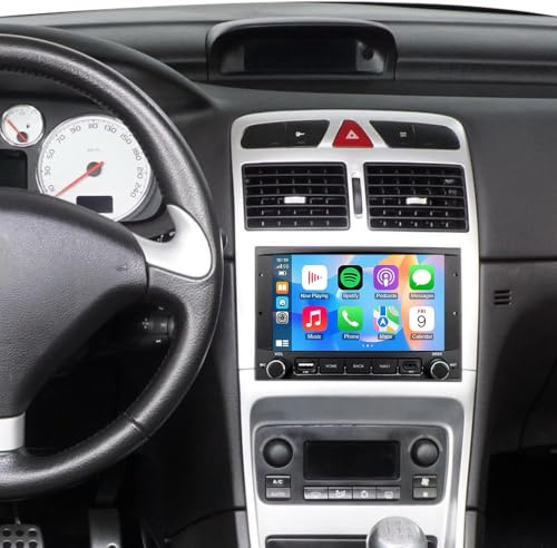 Autoradio pour Peugeot 307 2001-2014, 7 Pouces écran Tactile Poste Radio Voiture Bluetooth avec Wireless Carplay Android Auto GPS WiFi RDS/FM SWC Caméra de Recul & Mic