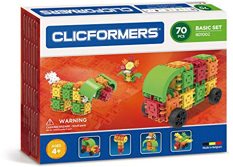 Clicformers Bausteine für Kinder ab 3 Jahre, kreatives Lernspielzeug im 70 teiligen Basisset, Steckspiel für Jungen und Mädchen, pädagogisches Montessori Bauspielzeug, STEM-Spielzeug,
