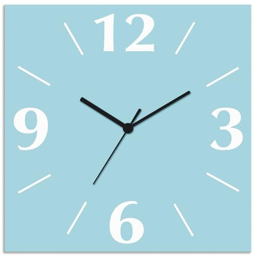 ARTLAND Wanddeko Wanduhr ohne Tickgeräusche Alu Quarzuhr 30x30 cm Quadratisch Lautlos 4 Ziffern Farbig Schlichtes Design Türkis Hellblau S7JZ