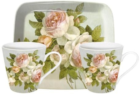 pimpernel X0011655543 Antique Rose Mugs 0.18 L and Tray Set, Ceramic