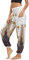 Nuofengkudu Damen Hippie Hosen mit Taschen Haremshosen Leichte Boho Muster Bunt High Waist Yogahosen Sommer Lockere Umstandshose Freizeithose (Weißer Pfau,One Size)