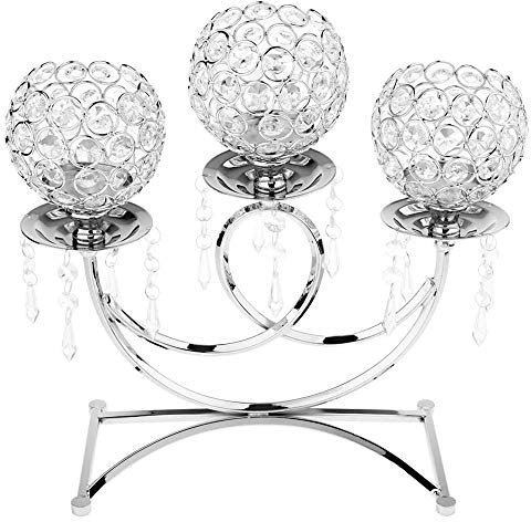 POFET Kristall Metall Votiv Kerzenhalter 3-Arm Kerzenständer 36cm hoch Hochzeit Event Kandelaber Kerzenhalter Dekor Handwerk - Silber