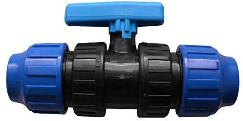 Kugelhahn mit PE-Verschraubung 32 mm mit Klemmverschraubung für PE-Rohr 20 mm - Klemmverbinder aus UV-beständigen Kunststoff für Hausanschlussleitungen oder Gartenbewässerungen