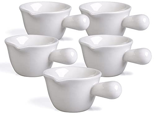 Keponbee 5PCS Small White Milk Jug Mini Ceramic Small Dip Sauce Bowls Dessert Cups 60ml with Handle - White
