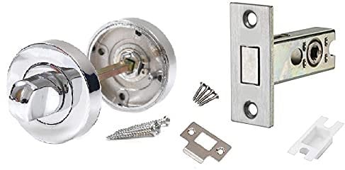 Golden Grace Toilet Door Thumb Twist in Polished Chrome Finish with Dead Bolt Set, Bathroom WC Loo Turn & Release Thumb Turn