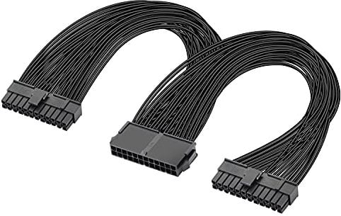 GELRHONR Dual PSU Fuente de alimentación Cable adaptador de placa base ATX de 24 pines, 24 pines (20 + 4) para cable de extensión de placa base ATX PSU Hembra a macho Y Splitter-1Ft