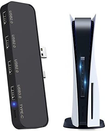 USB-Hub mit 5 Anschlüssen für PS5 - Tendak Hochgeschwindigkeits USB 3.0 Erweiterungs Hub Adapter Kompatibel mit Playstation 5 Spielekonsole