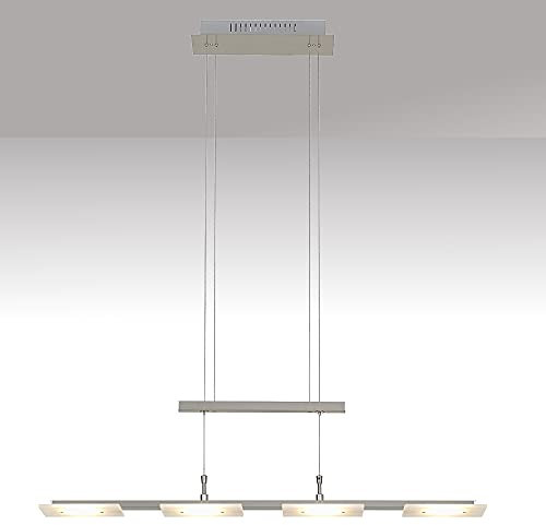 Trango 2013-42R Design stufenlos dimmbar & höhenverstellbar LED Pendelleuchte *MOMO* Edelstahl-Optik 880mm Lang inkl. 4x 5.5 Watt LED Modul 3000K warmweiß Esstischleuchte - Hängelampe – Deckenleuchte