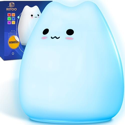 Retoo Luz nocturna infantil de silicona con 7 colores LED y con interruptor táctil, lámpara de noche para bebés y niñas, bonita lámpara de gato para habitación de los niños, habitación de bebé