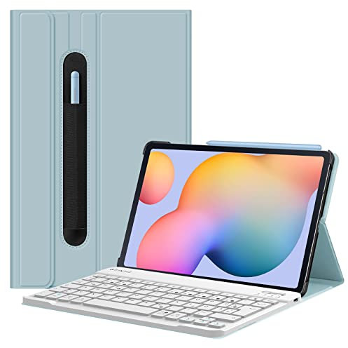 FINTIE Tastatur Hülle für Samsung Galaxy Tab S6 Lite 10,4 Zoll 2024/2022/2020 Tablet - Keyboard Case mit Magnetisch Abnehmbarer Deutscher weiß Tastatur, Eisblau