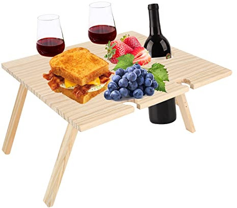 Faltbarer Picknicktisch, Tragbarer Rotwein Mini AußEnstrand Campingtisch Weintisch Klappbar Wooden Folding Picknicktisch, Wooden Folding Picnic Klapptisch für Garten Camping Park Strand (43*38cm)