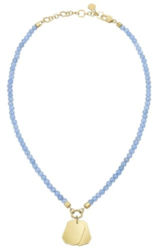 Breil, Damen Halskette Private Code Collection TJ3150, Blaue Jade Halskette mit Zwei IP-Goldstahlplättchen