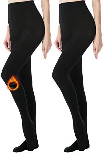 Yilanmy 2 Pairs Fleece Lined Tights for Women 400 Denier Black Thermal Warm Pantyhose Thick Winter Tights-BLACK,M