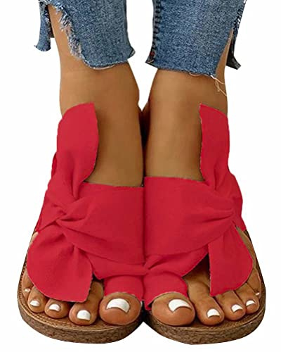 Onsoyours Sandales Femmes Plates Été Appartements Plat Orteil Séparateur Sandales avec nœud Confortables Chaussons Chaussures pour Plage