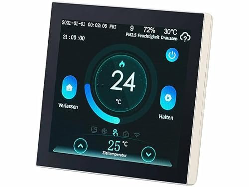 revolt Thermostat Fußboden: WLAN-Fußbodenheizung-Thermostat mit Touchdisplay, Feinstaub-Anzeige (Funkthermostat Fußbodenheizung, Fußbodenheizung Funk Thermostat, Infrarotheizung)
