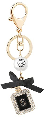 SWJEWEL Porte-clés en forme de bouteille de parfum avec nœud papillon et perles, noir 2, Small